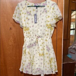 Steve Madden Cream Floral Small Dress with Yellow and Purple Accents